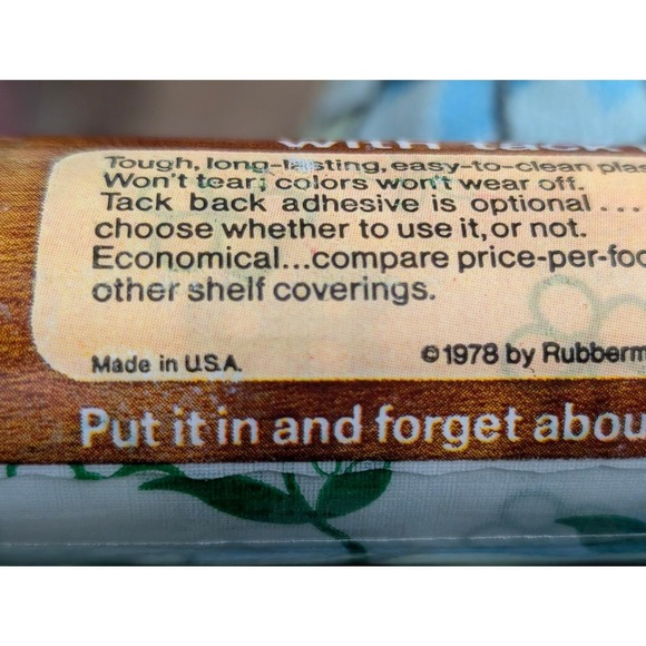 Vintage Rubbermaid Shelf Liner Green Floral Tack Bac Easy Peel USA Made 1978 - Picture 5 of 6